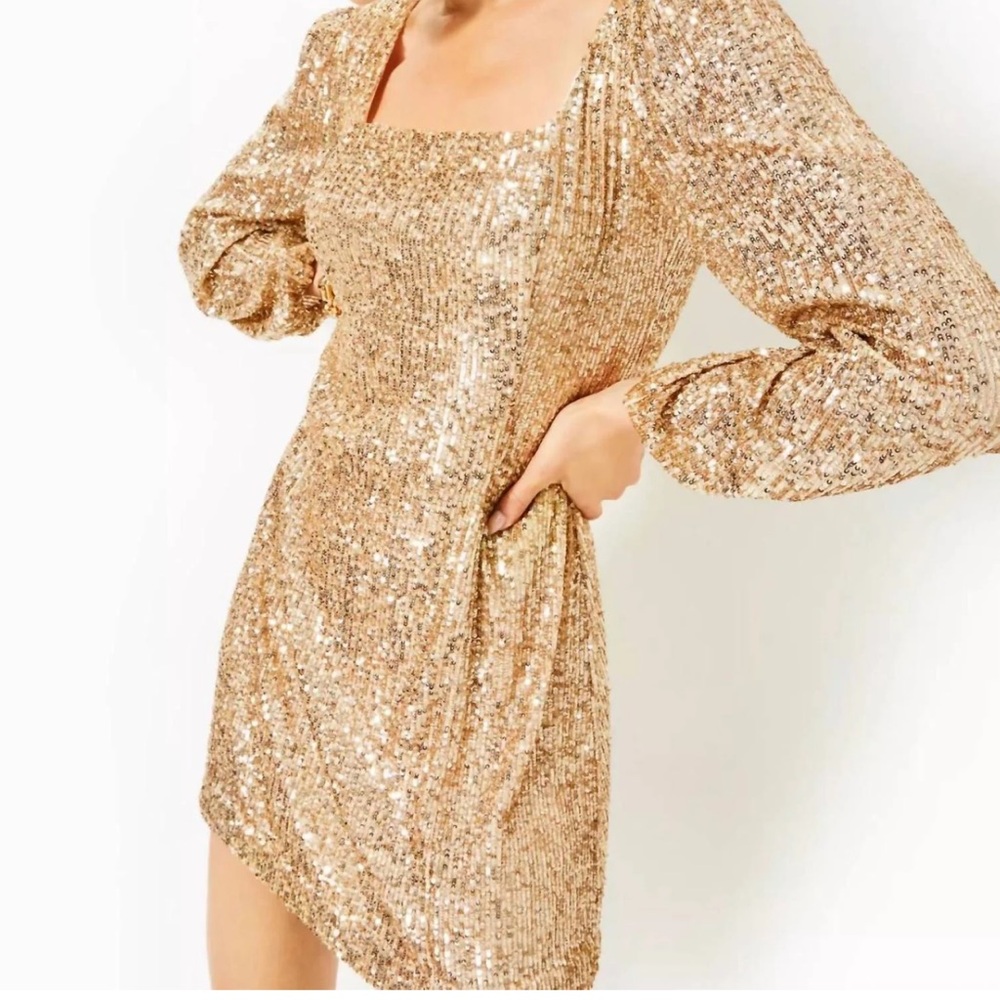 Lilly Pulitzer Gold Sequin Long Sleeve Dress